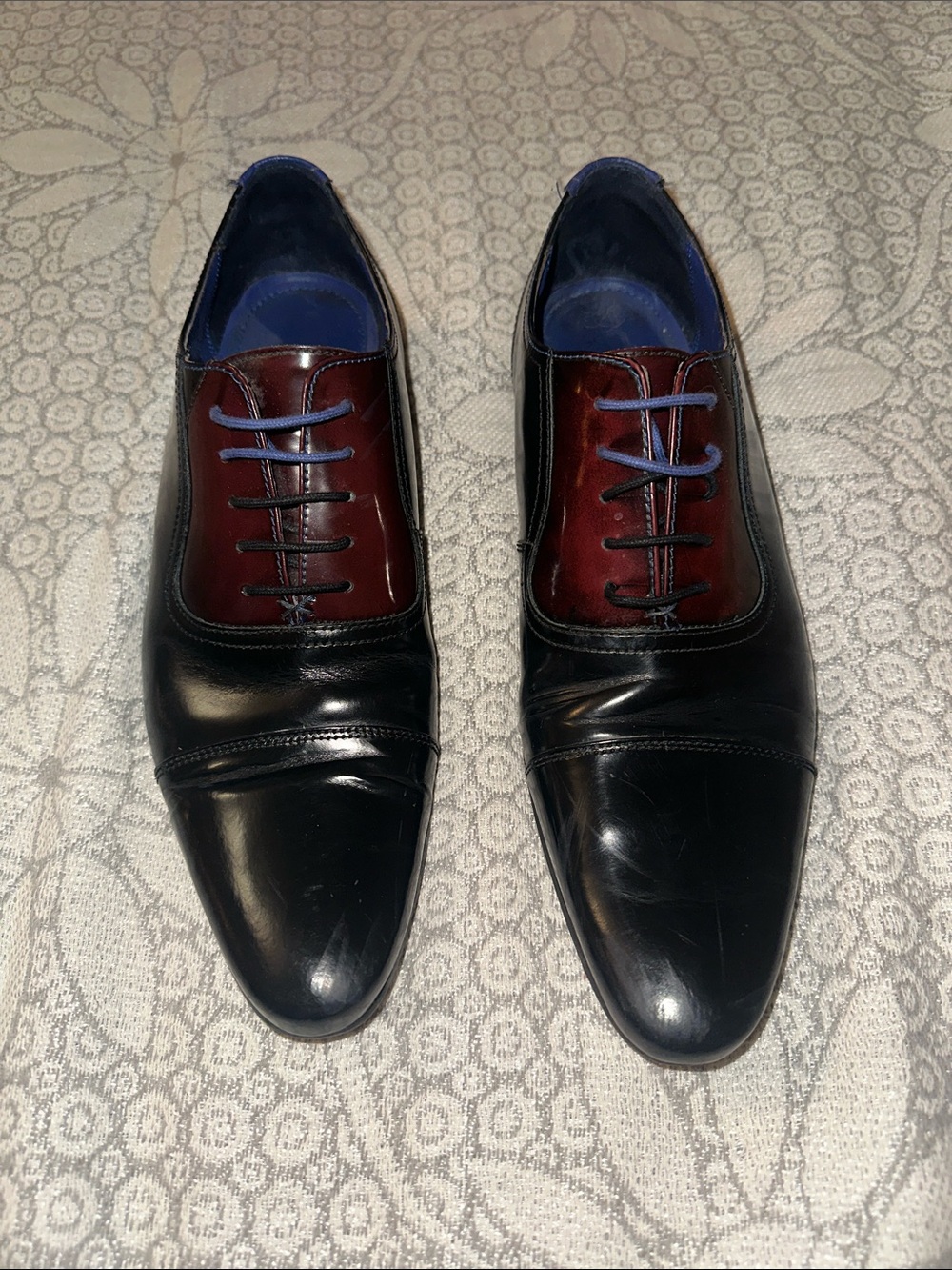 Ted Baker Men's Two-Tone Black and Burgundy Dress Oxfords